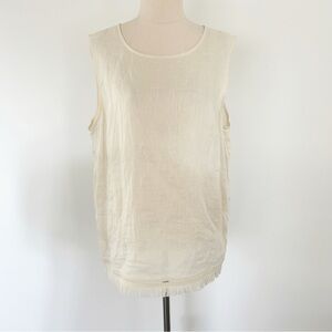 Theory Sleeveless Linen Top with Fringe Hem Size XL